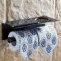 GeeRo Double Toilet Paper Holder with Shelf, Holder Wall Mounted Roll Bathroom Tissue Holder Rack with Shelf Large Stuff Mobile Phone Storage Shelf, Non-Slip Matte Black