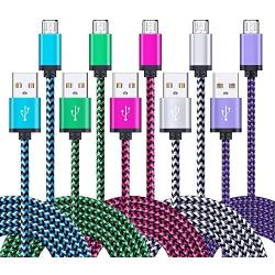 Android Charger Cable, FiveBox 5-Pack 6ft Micro USB Cable Cord Braided Fast Charging Phone Charger for Samsung Galaxy J3 J7 S6 S7 Edge, Tablet, LG stylo 2/3 LG G3 G4 K30 K20 Plus, Kindle Fire 7 8 10