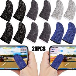 Gaming Finger Sleeve Touchscreen Finger Sleeve Anti-Sweat Breathable Touchscreen Finger Sleeve for Mobile Phone Games (Black White Grey Blue, 20 Pieces)