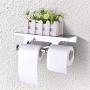 Zerone Double Toilet Paper Holder, SUS304 Stainless Steel Bathroom Dual Paper Tissue Paper Roll Holder Hanger Wall Mount with Mobile Phone Storage Shelf Rack