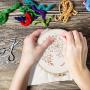 Chfine 3 Pack Embroidery Starter Kit with Pattern Cross Stitch Kit Including Embroidery Cloth with 3 Bamboo Embroidery Hoops, Color Threads and Tools Kit