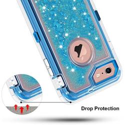 Anuck iPhone 6S Case, iPhone 6 Case, 3 in 1 Hybrid Heavy Duty Defender Case Sparkly Floating Liquid Glitter Protective Hard Shell Shockproof TPU Cover for Apple iPhone 6 /iPhone 6S 4.7" - Blue