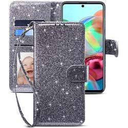 CHICASE Case for Galaxy A71 5G[NOT fit A71 5G UW/A71 4G],Flip Glitter Bling Cute Leather Wallet[Kickstand][Card Slots][Wrist Strap] Shockproof Protective Phone Cover for Samsung Galaxy A71 5G(Gray)