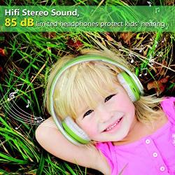 Kids Headphones Bluetooth Wireless 85db Volume Limited Childrens Headset, up to 6-8 Hours Play, Stereo Sound, SD Card Slot, Over-Ear and Build-in Mic Wireless/Wired Headphones for Boys Girls(Green)