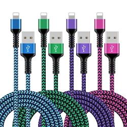 iPhone Charger Cable MFI Certified Cord 6ft Braided Charging Original Nylon USB Cords Fast Charge for iPhone 6 7 10 11 8 x se 6s Plus,iPad, iPod Long Cables Power Adapter Cargador 6 Foot - 4Pack