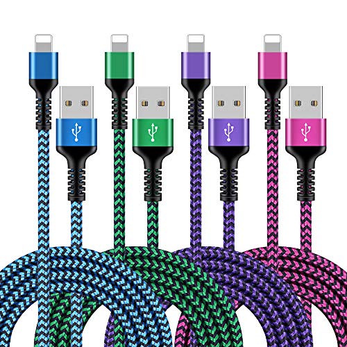 iPhone Charger Cable MFI Certified Cord 6ft Braided Charging Original Nylon USB Cords Fast Charge for iPhone 6 7 10 11 8 x se 6s Plus,iPad, iPod Long Cables Power Adapter Cargador 6 Foot - 4Pack