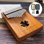 Peabownn Kalimba Thumb Piano Mbira Portable -17 Keys Wood Finger Piano with Tune Hammer, Study Instruction and Waterproof EVA Protective Case Best Gift for Kids Adults - 4 leaf grass