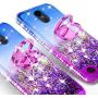 LG Rebel 4 LTE Case, LG Aristo 3 Case, LG Zone 4 Case, LG Phoenix 4 Case,LG Risio 3/Aristo 2 Plus Case,Cute Ring Liquid Glitter Phone Case Cover Kickstand Bling Diamond for Girls Women (Purple/Blue)