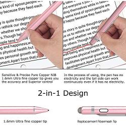 KECOW Stylus Digital Pen for Touch Screens, 1.45mm fine Elastic Tip Rechargeable Pencil Compatible for iPad iPhone Samsung Phone &Tablets,iOS&Android for Drawing and Writing Capacitive Pen (Rose Gold)