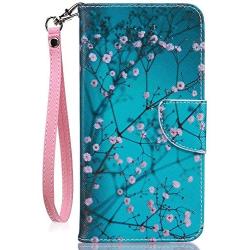JanCalm for iPhone 8 Wallet Case, iPhone 7 Case, [Card/Cash Slots] [Wrist Strap] PU Leather Wallet Cover Flip Cell Phone Cases for iPhone 7 / iPhone 8 + Crystal Pen (Plum Blossom Pattern)