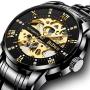 Mens Watches Mechanical Automatic Self-Winding Stainless Steel Skeleton Luxury Waterproof Diamond Dial Wrist Watches for Men