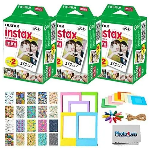Fujifilm Instax Mini Twin Pack Instant Film (60 Exposures) + Travel Stickers + 5 Colored Frames + Hanging Frames - Fuji Instax Accessory Kit Fujifilm Instax Mini Twin Pack Instant Film (60 Exposures) + Travel Stickers + 5 Colored Frames + Hanging Frames - Fuji Instax Accessory Kit