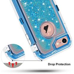 Anuck iPhone 8 Case, iPhone 7 Case, 3 in 1 Hybrid Heavy Duty Defender Case Sparkly Floating Liquid Glitter Protective Hard Shell Shockproof TPU Cover for Apple iPhone 7/ iPhone 8 4.7 inch - Blue