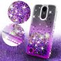 LG Rebel 4 Case,LG Aristo 3 Case,LG Zone 4/LG Phoenix 4/LG Risio 3/Aristo 2 Plus Case w[Temper Glass] Cute Liquid Glitter Phone Case Cover Shock Proof Bling Diamond for Girls Women - Clear/Purple