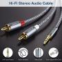 JSAUX RCA Cable, [6.6ft/2M, Dual Shielded Gold-Plated] 3.5mm Male to 2RCA Male Stereo Audio Adapter Coaxial Cable Nylon Braided AUX RCA Y Cord for Smartphones, MP3, Tablets, Speakers, HDTV [Grey]