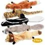 FIREOR Dog Squeaky Toys, No Stuffing Plush Pet Chew Toy for Small Medium Large Puppy, 5 Pack Two Squeaky Cute Animals (Raccoon Squirrel Tiger Fox and Lion)