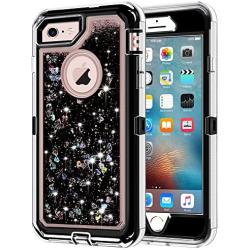 iPhone 6S Case, iPhone 6 Case, Anuck 3 in 1 Hybrid Heavy Duty Defender Case Sparkly Floating Liquid Glitter Protective Hard Shell Shockproof TPU Cover for Apple iPhone 6 /iPhone 6S 4.7" - Black