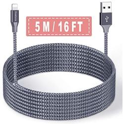 Phone Charger Cord 5M/16FT USB Phone Charger Cable Charging Cords Extra Long Durable Braided Nylon Cord Fast Charging Compatible with Phone 11 Pro/11/X/8/8Plus/7/7 Plus/6S/6S Plus/SE Pad Pod & Touch