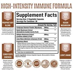 Premium Mushroom Supplement - Immunity Support, Nootropic Brain Supplement - Lion’s Mane, Cordyceps, Chaga, Reishi Mushroom Capsules - Mushroom Complex for Energy & Focus - Vegan, Gluten Free, 90 Caps