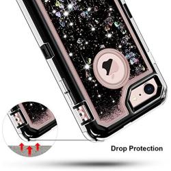 iPhone 8 Case, iPhone 7 Case, Anuck 3 in 1 Hybrid Heavy Duty Defender Case Sparkly Floating Liquid Glitter Protective Hard Shell Shockproof TPU Cover for Apple iPhone 7/ iPhone 8 4.7 inch - Black