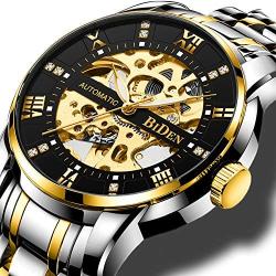 Mens Watches Mechanical Automatic Self-Winding Stainless Steel Skeleton Luxury Waterproof Diamond Dial Wrist Watches for Men