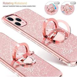 OCYCLONE iPhone 11 Pro Max Case, Cute Glitter Sparkle Bling Diamond Rhinestone Bumper with Ring Kickstand Women Girls Soft Pink Protective Phone Case for iPhone 11 Pro Max [6.5 inch] 2019 - Rose Gold