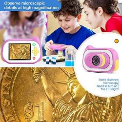 Kids Camera with Microscope Function,Koolertron 200X Magnifier Digital Microscope 15MP 4K Compact Starter Camera Mini Video Player Recorder 32GB TF Card Choice for 3-10 Years Old Boys Girls (Pink)