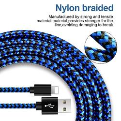 CUGUNU Nylon Braided Cable Compatible with iPhone Charger, 5 Pack[3/3/6/6/10FT] MFi Certified USB Lightning Cable Charging Cord for iPhone X/Max/11/8/7/6/6S/5/5S/SE/Plus/iPad - Black Blue