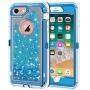 Anuck iPhone 8 Case, iPhone 7 Case, 3 in 1 Hybrid Heavy Duty Defender Case Sparkly Floating Liquid Glitter Protective Hard Shell Shockproof TPU Cover for Apple iPhone 7/ iPhone 8 4.7 inch - Blue