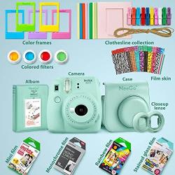 Fujifilm Instax Mini 9 Instant Camera Bundle-Deluxe Kit with NeeGo Case & Accessories + 4 Fun Film Packs–Rainbow, Stained Glass, Monochrome & White 50 Exposures for Instant Creative Photos-Ice Blue