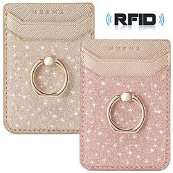 Phone Card Holder RFID Wallet Credit Adhesive Cell Case Stick-on Card Holder for Back of Phone for Most of Smartphones (iPhone/Android/Samsung Galaxy) Rosegold