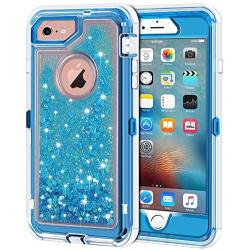 Anuck iPhone 6S Case, iPhone 6 Case, 3 in 1 Hybrid Heavy Duty Defender Case Sparkly Floating Liquid Glitter Protective Hard Shell Shockproof TPU Cover for Apple iPhone 6 /iPhone 6S 4.7" - Blue