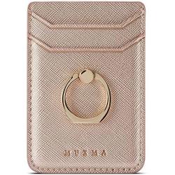 TOPWOOZU Phone Card Holder with Ring Grip for Back of Phone,Adhesive Stick-on Credit Card Wallet Pocket for iPhone,Android and Smartphones (Rosegold)