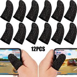 12 Pieces Gaming Finger Sleeve Controller Touch Screen Finger Sleeve Anti-Sweat Breathable Game Thumb Sleeve for Mobile Phone Games (Black)