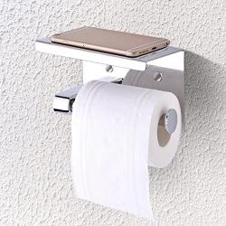 Toilet Tissue Holder, SUS304 Stainless Steel Bathroom Paper Tissue Holder with Mobile Phone Storage Shelf