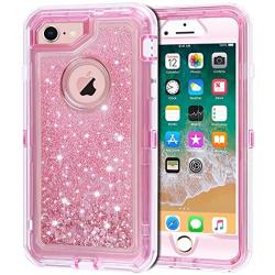 Anuck iPhone 8 Case, iPhone 7 Case, 3 in 1 Hybrid Heavy Duty Defender Case Sparkly Floating Liquid Glitter Protective Hard Shell Shockproof TPU Cover for Apple iPhone 7/ iPhone 8 4.7 inch - Pink