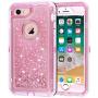 Anuck iPhone 8 Case, iPhone 7 Case, 3 in 1 Hybrid Heavy Duty Defender Case Sparkly Floating Liquid Glitter Protective Hard Shell Shockproof TPU Cover for Apple iPhone 7/ iPhone 8 4.7 inch - Pink
