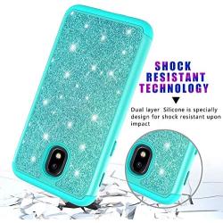 Galaxy J3 Achieve Case,Galaxy J3 2018/J3 Star/Express Prime3/Amp Prime3 Glitter Case,Luxury Glitter Sparkle Bling Case,Hybrid PC Silicone Faux Leather Cover,Dual Layer Armor Phone Case Mint