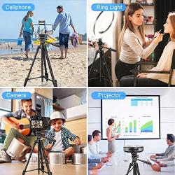 Cell Phone Tripod,54" Extendable Adjustable Phone Tripod, Lightweight Tripod 360° Rotation with Bluetooth Remote Control Mount,Portable Bag,1/4" Mounting Screw for iPhone Smartphone Camera Projector