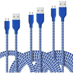 Fasgear Micro USB Cables, 3 Pack-3ft,6ft,10ft Fast Charging USB to Micro USB 2.0 Cords Nylon Braided Compatible with Galaxy S7 Edge S6, Nexus, LG, Android Smartphone, PS4, Kindle and More (Blue)