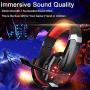 BlueFire Stereo Gaming Headset for PS4, PC, Xbox One Controller, Noise Cancelling Over Ear Headphones with Mic, LED Light, Bass Surround, Soft Memory Earmuffs for Laptop Nintendo Switch (Black-Red)