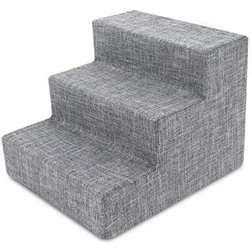 USA Made Pet Steps/Stairs with CertiPUR-US Certified Foam for Dogs & Cats by Best Pet Supplies - Gray Linen, 3-Step (H: 13.5")