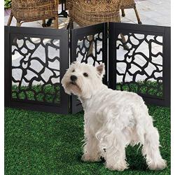 Zoogamo 3 Panel Beautiful Giraffe Motif Design Pet Gate- 19 Tall and Expands Up to 46 Wide Durable Lightweight Extra Wide Wooden Expandable & Folding Home/Indoor/Outdoor Dog Fence