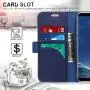 FYY [Genuine Leather Wallet Case for Samsung Galaxy S8+ Plus 2017, Handmade Flip Folio Wallet Case with Kickstand Card Slots Magnetic Closure for Samsung Galaxy S8+ Plus 2017 Navy Blue
