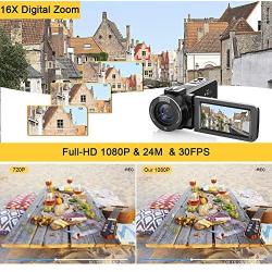 Ultra HD Video Camera Camcorder with Powerful Microphone 1080P Vlogging Camera Recorder 3.0 Inch IPS Screen 16X Zoom Camcorders YouTube Camera Remote Control, Lens Hood,Battery Charger