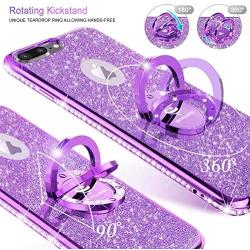 Cute iPhone 8 Plus Case, Cute iPhone 7 Plus Case, Glitter Luxury Bling Diamond Rhinestone Bumper with Ring Grip Kickstand Protective Thin Girly iPhone 8 Plus/ 7 Plus Case for Women Girl - Purple