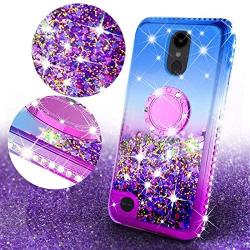 LG Rebel 4 LTE Case, LG Aristo 3 Case, LG Zone 4 Case, LG Phoenix 4 Case,LG Risio 3/Aristo 2 Plus Case,Cute Ring Liquid Glitter Phone Case Cover Kickstand Bling Diamond for Girls Women (Purple/Blue)