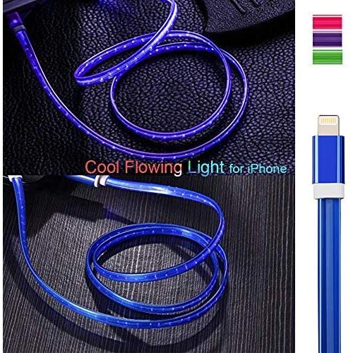 3ft Visible Flowing LED USB Cable Sync Data Fast Charger Cord for iPhone 11/iPhone Xs MAX/XR/ /8/8 Plus/7/7 Plus/6/6 Plus, iPod and iPad and More-with Cell Phone Finger Ring Stand（Blue