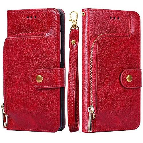 Buluby LG Stylo 4 Phone Case Wallet, Premium Mobile Cell Phone Protector Accessories for LG Stylus 4 Plus Flip Cover [Zipper Pocket] [Stand Feature] [Lanyard Strap] with Card Slot Holder (Red)