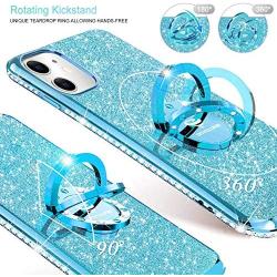 OCYCLONE for iPhone 11 Case, Cute Glitter Sparkle Bling Diamond Rhinestone Bumper with Ring Kickstand Women Girls Soft Blue Protective Phone Case for iPhone 11 [6.1 inch] 2019 - Blue